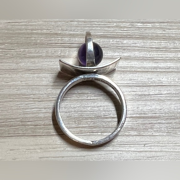 Denmark Designer Signed Poul Warmind Modernist Sterling Silver Amethyst Ring - Picture 7 of 13